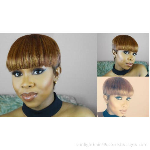 2020 Wholesale New Sunlight bowl cut pixie wig brazilian indian human hair short mushroom  bob style wig